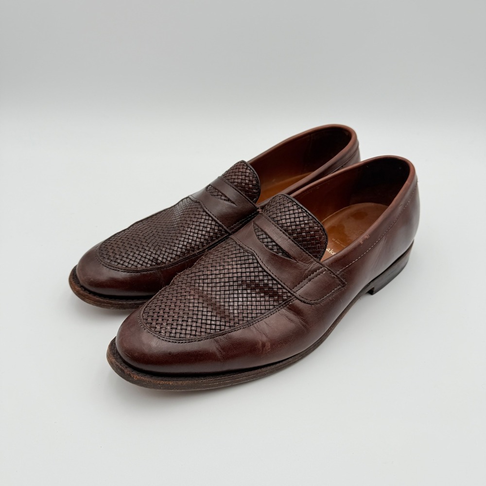 Allen Edmonds Penny Loafer Mens 10D Brown Lake Bluff Leather Weave Shoes Preppy